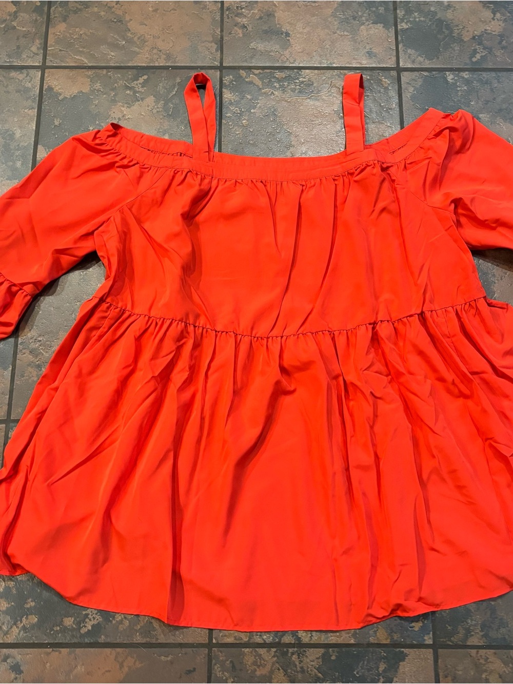 💚Casaluna Bright Red Off-Shoulder Peplum Tunic